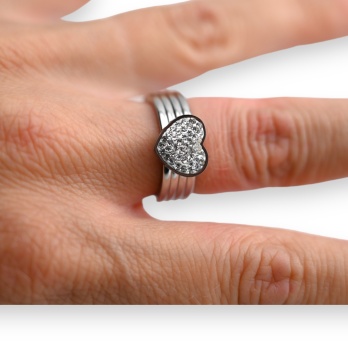 Bague acier argent cur strass