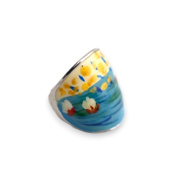 Bague argentée ovale peinture