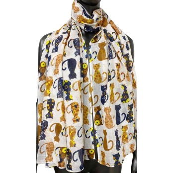 Foulard chat bleu et moutarde