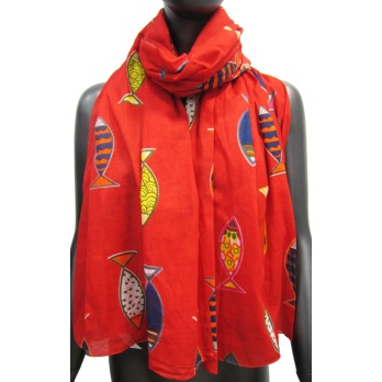 Foulard rouge motif poisson