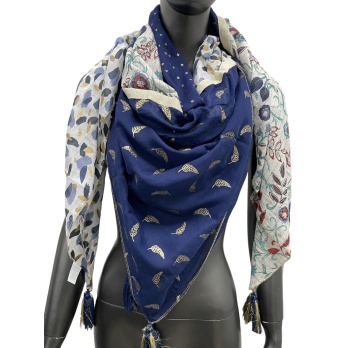 Foulard 4 faces bleu et...