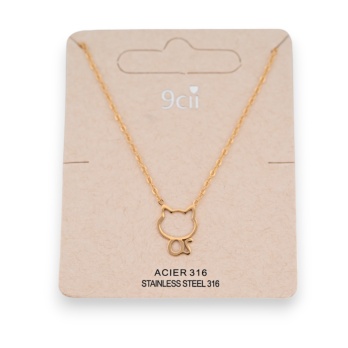 Collier acier doré petit chat