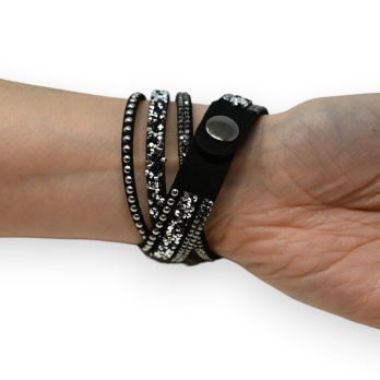 Bracelet double noir strass