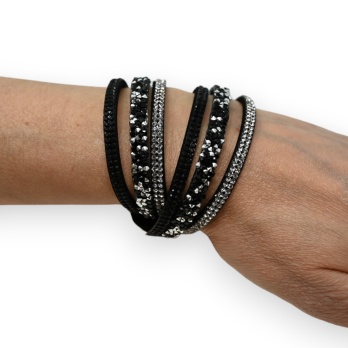 Bracelet double noir strass...