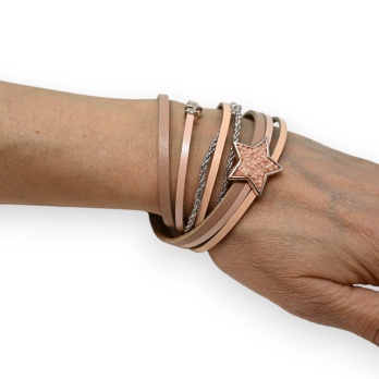 Bracelet double cuir rose...