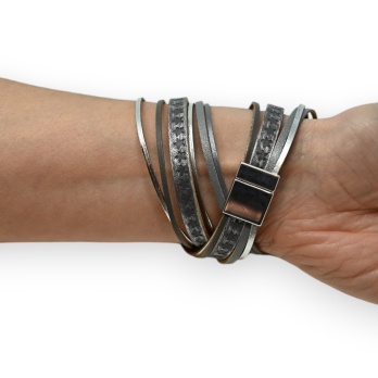 Bracelet double cuir gris...