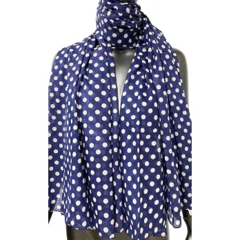 Foulard bleu marine pois blanc